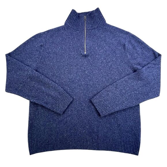 J Crew 1/4 Zip Merino Wool Sweater Mens Size Large Blue Pullover Stand Up Collar - Picture 1 of 11